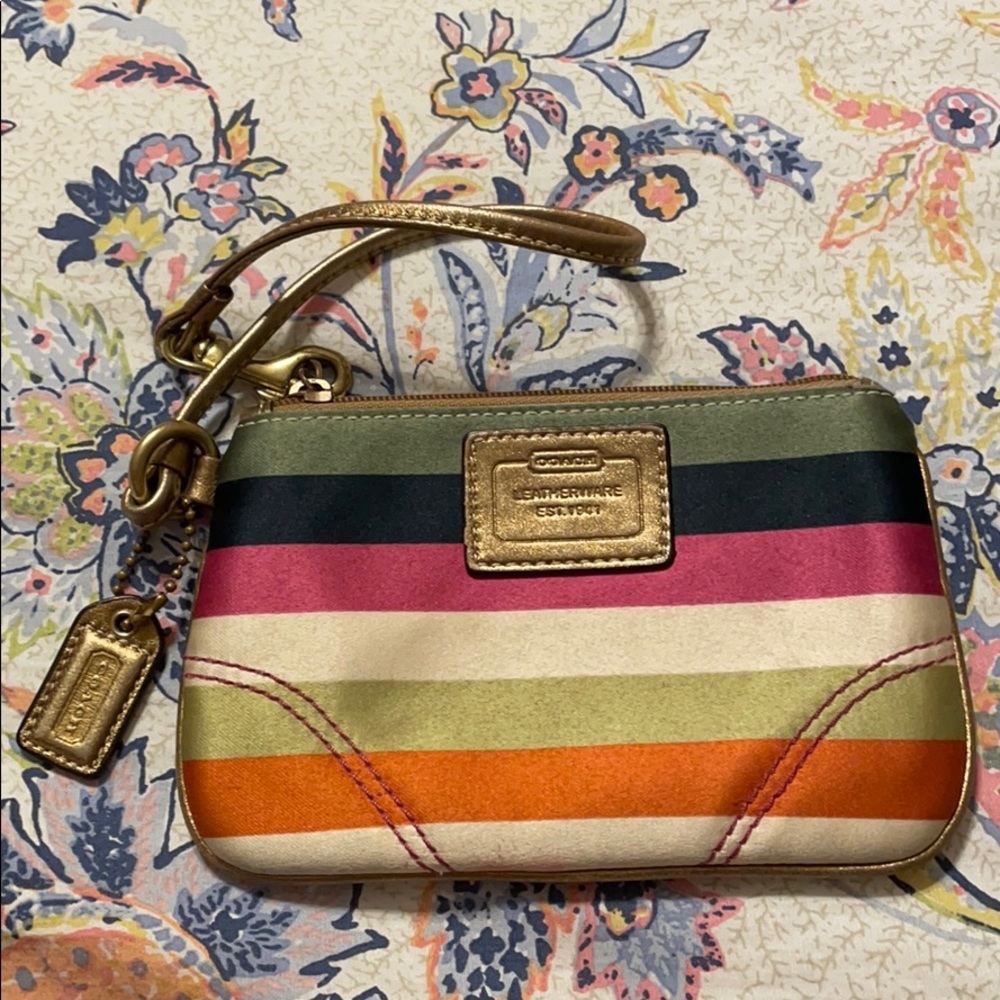 Coach Legacy stripe wristlet